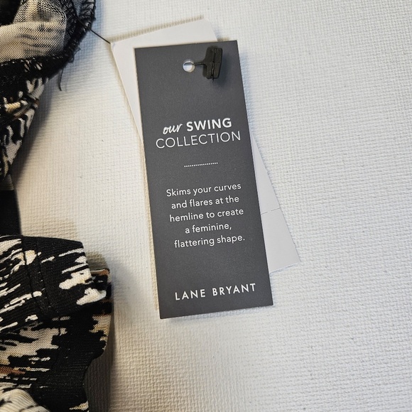 Lane Bryant Shirt Womens Black White Beige Swing Tee Tie Back NWT Flutter Sleeve - Picture 8 of 8